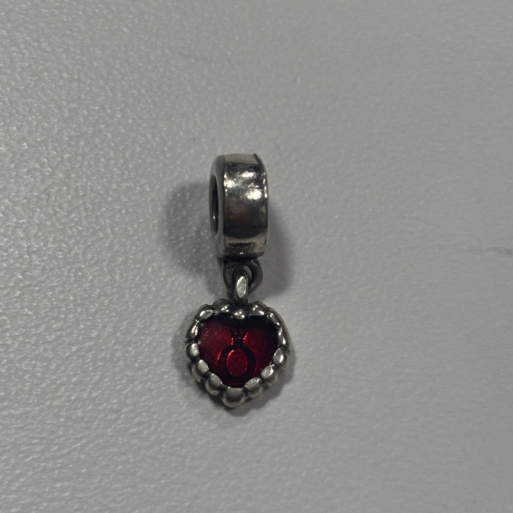 Pandora Silver Heart Charm with Red Accent